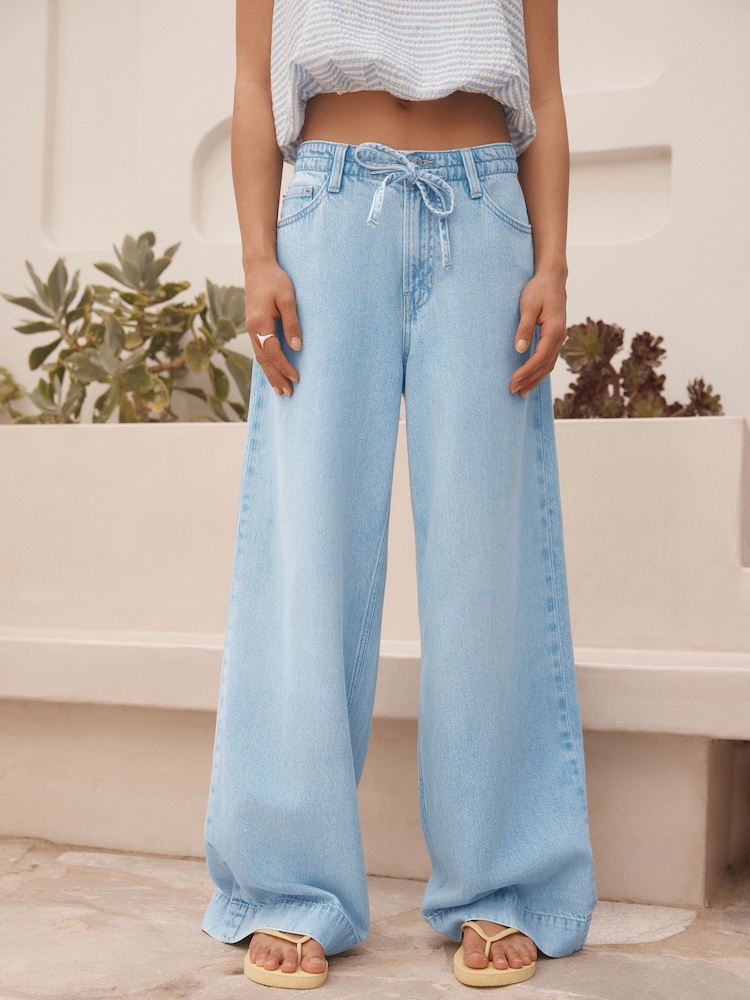Bleach Lyocell Blend Denim Tie Waist Wide Leg Jeans - Image 3 of 8