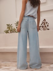 Bleach-Waschung - Lyocell Blend Denim Tie Waist Wide Leg Jeans - Bild 4 von 5