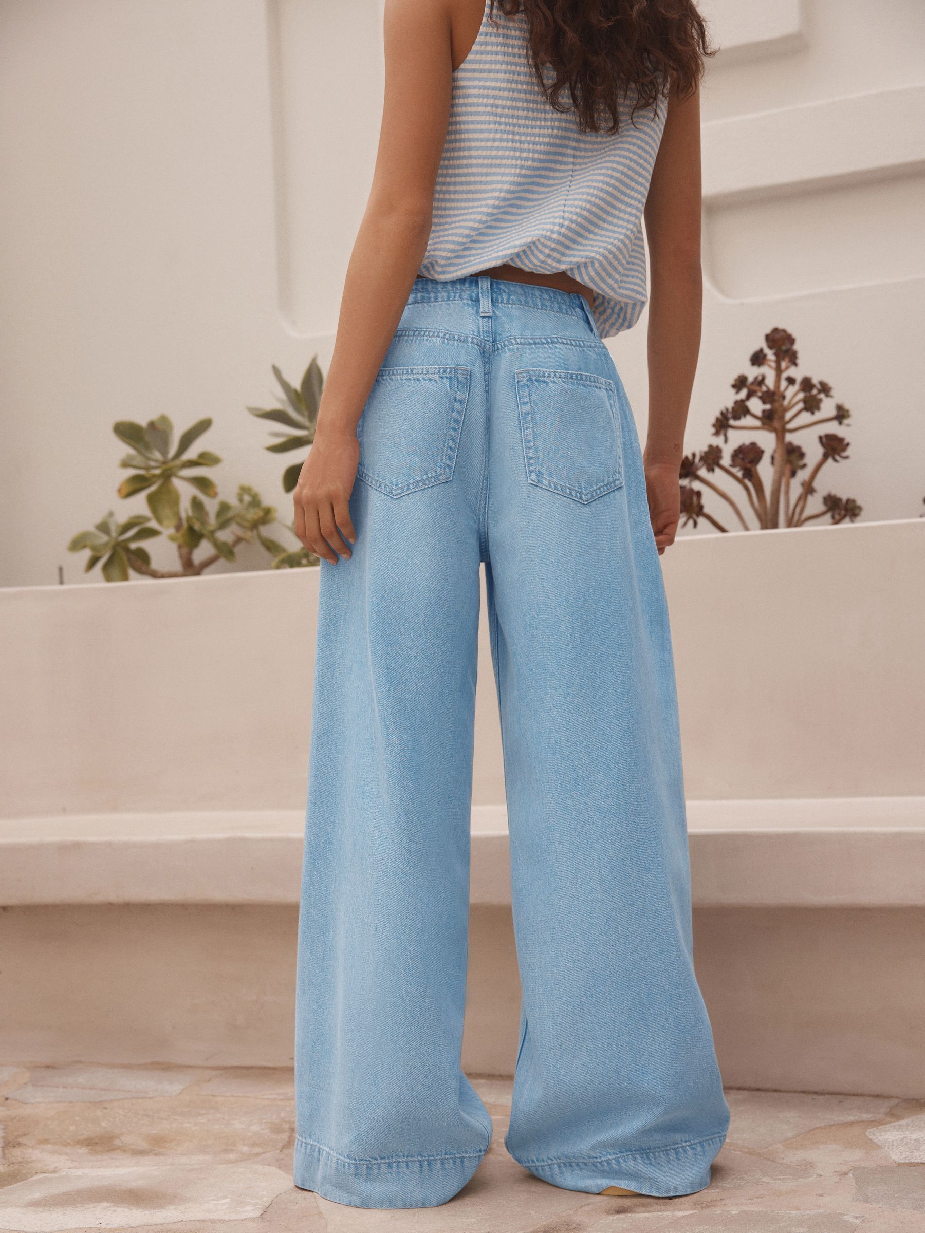 Buy Bleach Lyocell Blend Denim Tie Waist Wide Leg Jeans from the