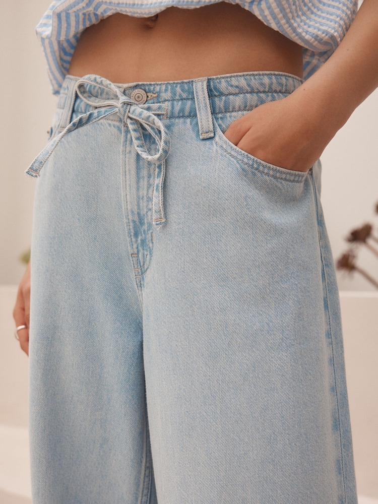 Bleach-Waschung - Lyocell Blend Denim Tie Waist Wide Leg Jeans - Bild 5 von 5