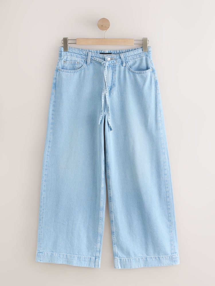 Bleach Lyocell Blend Denim Tie Waist Wide Leg Jeans - Image 6 of 8