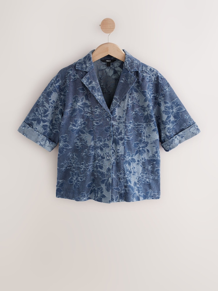 Jacquard Bleu Floral - Chemise en jean léger - Image 4 of 6