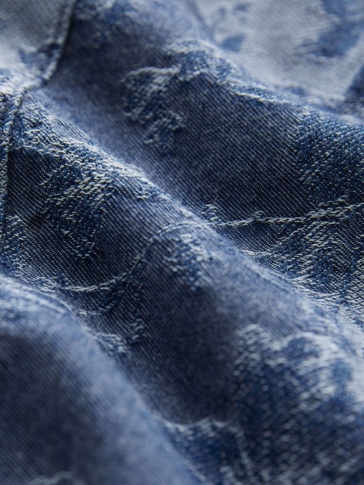 Blue Floral Jacquard Lightweight Denim Shirt - Image 6 of 6 Blue Floral Jacquard Lightweight Denim Shirt - Image 6 of 6