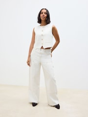Ecru Carpenter Wide Leg 100% Cotton Jeans - Image 1 of 10