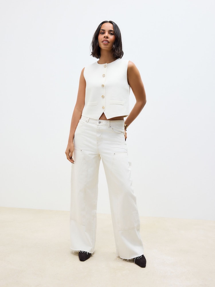 Ecru Carpenter Wide Leg 100% Cotton Jeans - Image 1 of 10