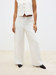 Ecru Carpenter Wide Leg 100% Cotton Jeans - Image 3 of 10