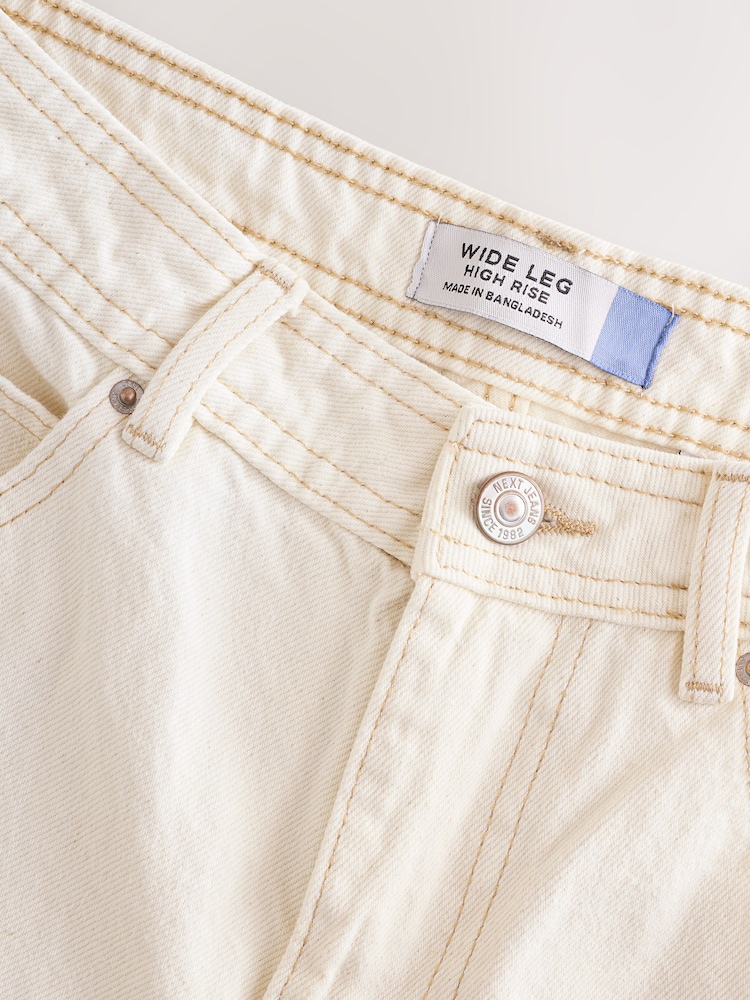 Ecru Carpenter Wide Leg 100% Cotton Jeans - Image 7 of 10