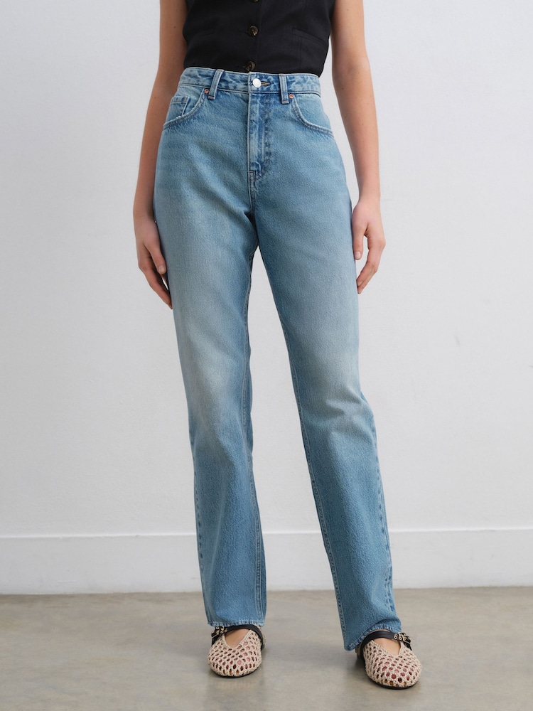 Dark Blue 100% Cotton Straight Leg Jeans - Image 4 of 8