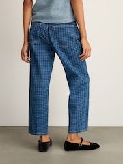 Blue Gingham Straight Leg 100% Cotton Jeans - Image 4 of 9