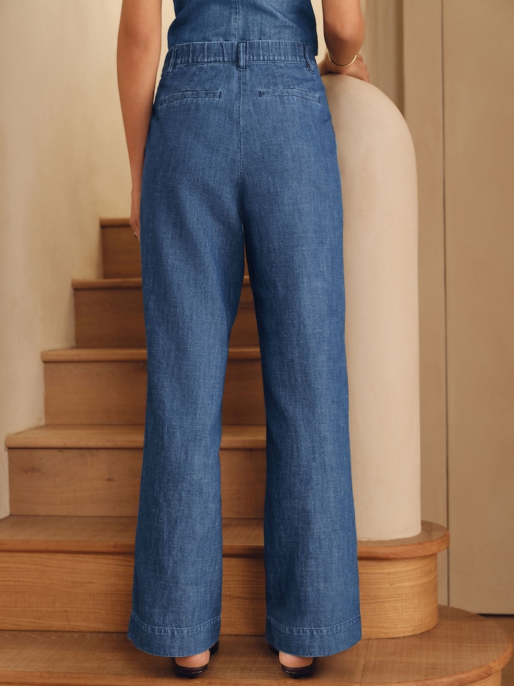 Buy Rinse Linen N. Premium Palazzo Wide Leg Denim Tailored Trousers from  Next USA