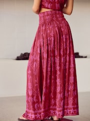 Rouge/Rose - Jupes Satin plissées imprimées Maxi - Image 4 of 8