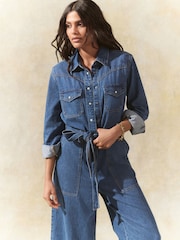 Mid Blue Western Denim 100% Cotton Jumpsuit - Image 1 of 9