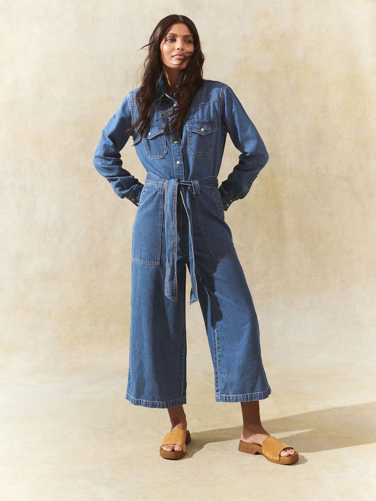 Mid Blue Western Denim 100% Cotton Jumpsuit - Image 2 of 9