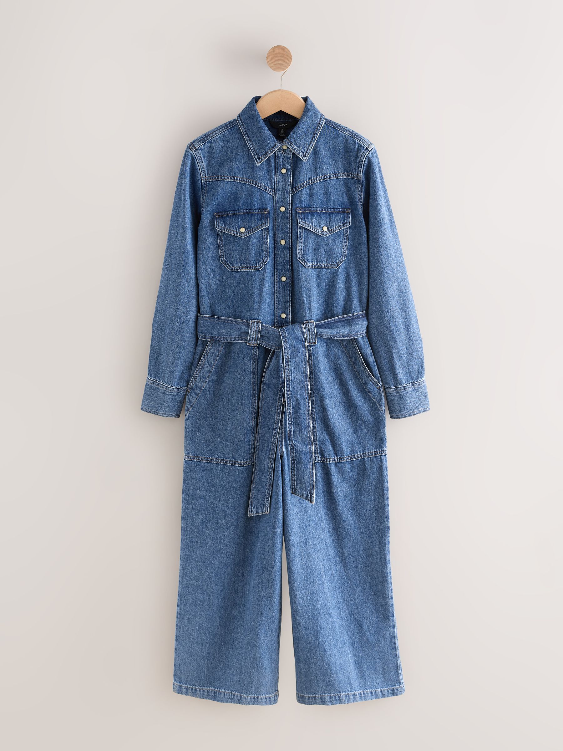 Buy Mid Blue Western Denim 100% Cotton Jumpsuit from Next USA