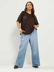 Yours Curve Blue Drawstring Wide Leg Jeans - Image 2 of 4