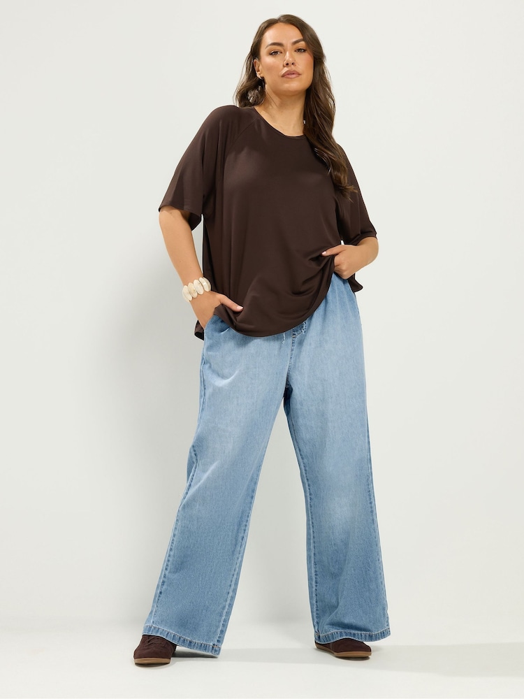 Yours Curve Blue Drawstring Wide Leg Jeans - Image 2 of 4 Yours Curve Blue Drawstring Wide Leg Jeans - Image 2 of 4