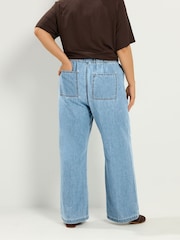 Yours Curve Blue Drawstring Wide Leg Jeans - Image 3 of 4