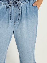 Yours Curve Blue Drawstring Wide Leg Jeans - Image 4 of 4