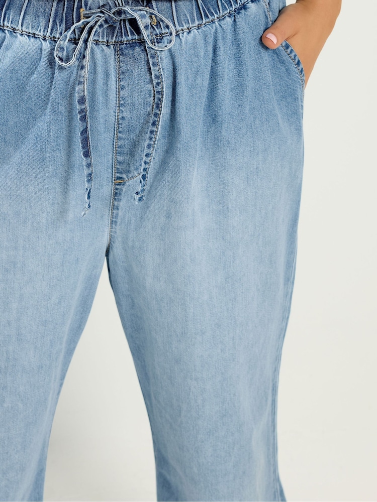 Yours Curve Blue Drawstring Wide Leg Jeans - Image 4 of 4 Yours Curve Blue Drawstring Wide Leg Jeans - Image 4 of 4