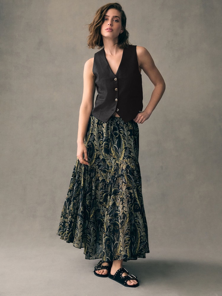 Black Button Through Waistcoat With Linen - Image 2 of 8 Black Button Through Waistcoat With Linen - Image 2 of 8