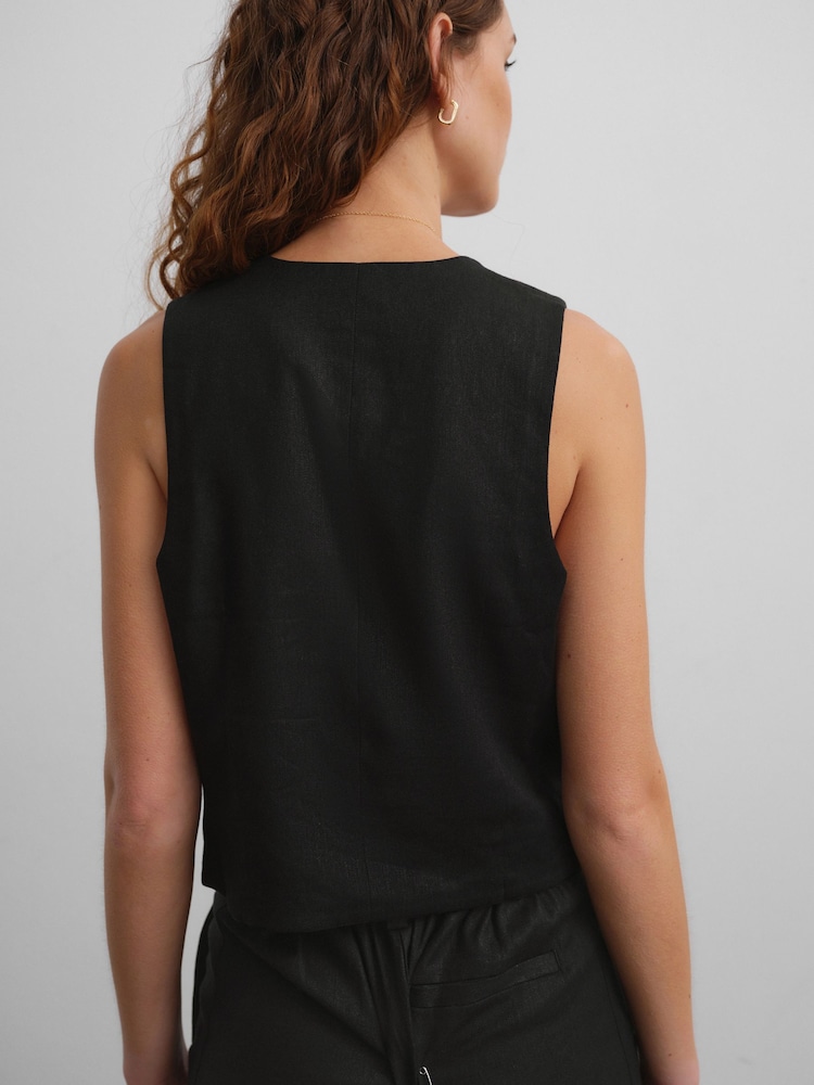 Zwart - Button Through Waistcoat With Linen - Image 5 of 9