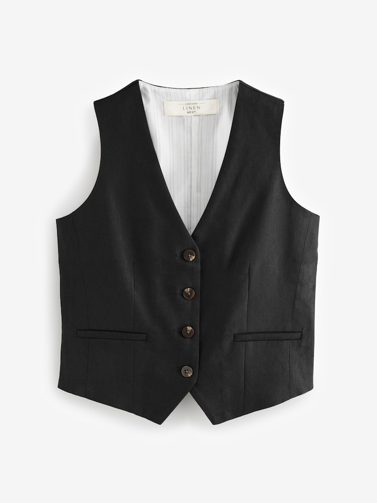 Zwart - Button Through Waistcoat With Linen - Image 7 of 9