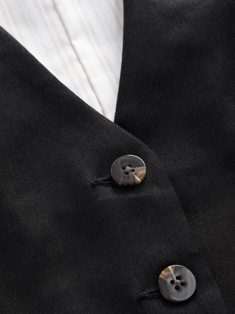 Zwart - Button Through Waistcoat With Linen - Image 8 of 9