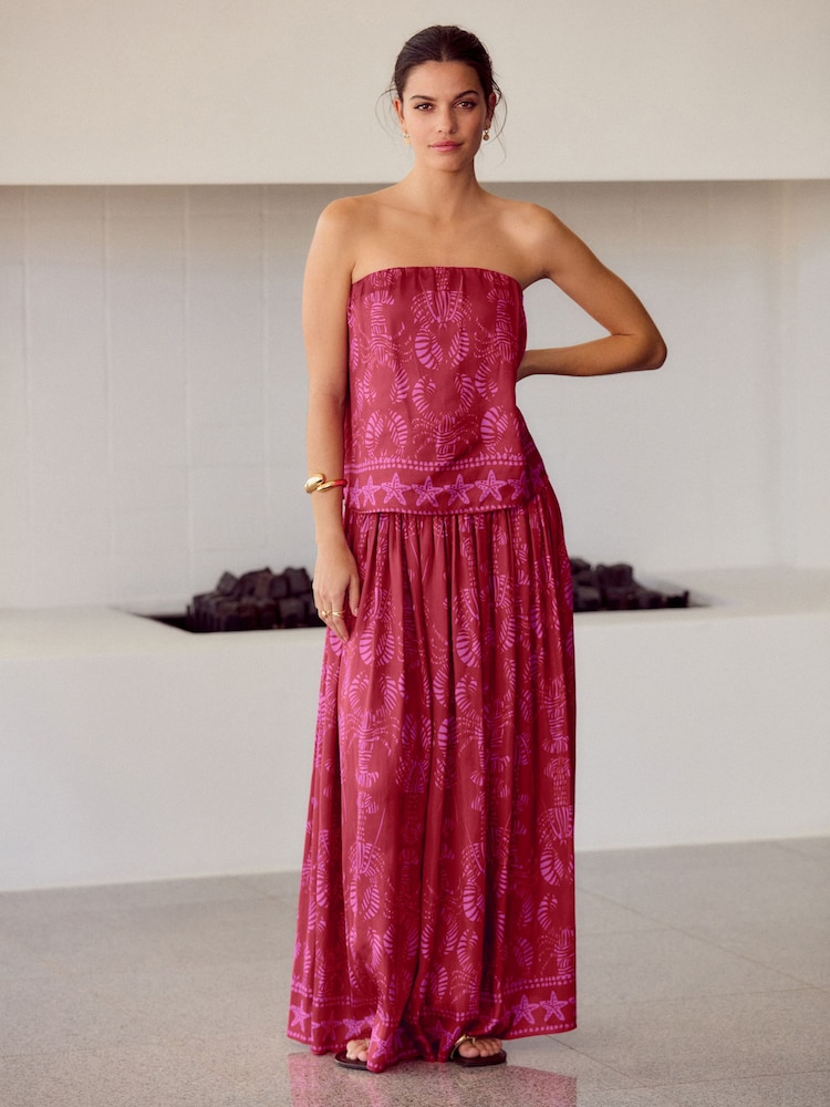Rouge/Rose - Glossy Satin Top bandeau imprimé - Image 3 of 6