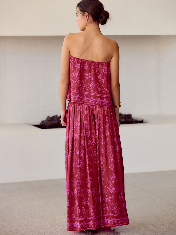 Rouge/Rose - Glossy Satin Top bandeau imprimé - Image 4 of 6
