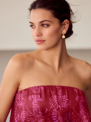 Red/Pink Glossy Satin Printed Bandeau Top - Image 5 of 6