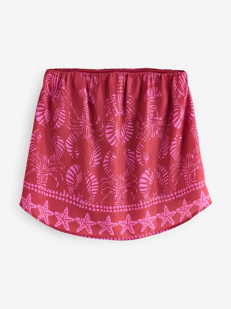 Red/Pink Glossy Satin Printed Bandeau Top - Image 6 of 6