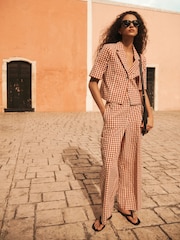 Red/Ecru Gingham Check Short Sleeve Top - Image 1 of 8