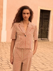 Red/Ecru Gingham Check Short Sleeve Top - Image 2 of 8