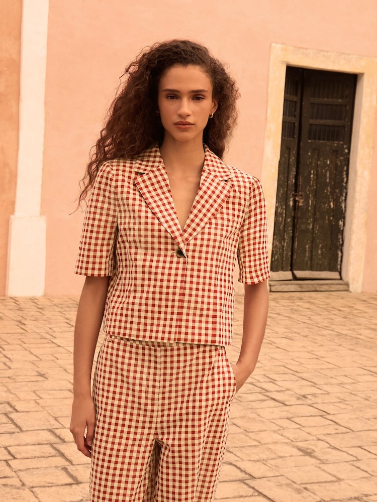 Red/Ecru Gingham Check Short Sleeve Top - Image 2 of 8