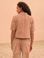 Red/Ecru Gingham Check Short Sleeve Top - Image 3 of 8