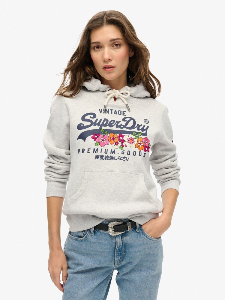 Superdry Grey Vintage Logo Premium Floral Hoodie - Image 1 of 6