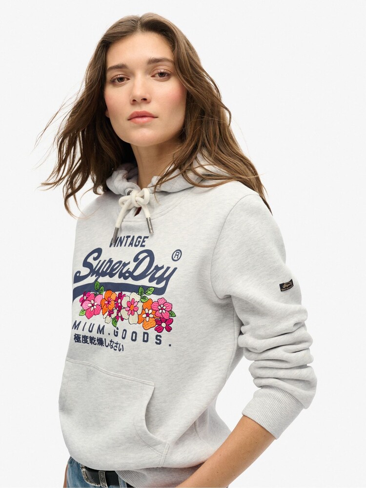 Superdry Grey Vintage Logo Premium Floral Hoodie - Image 3 of 6