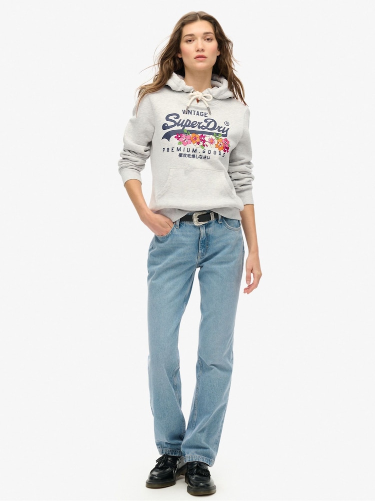 Superdry Grey Vintage Logo Premium Floral Hoodie - Image 4 of 6