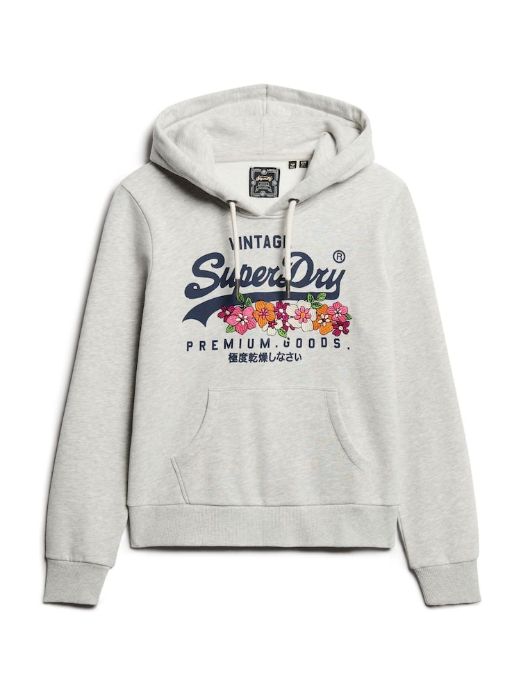 Superdry Grey Vintage Logo Premium Floral Hoodie - Image 6 of 6