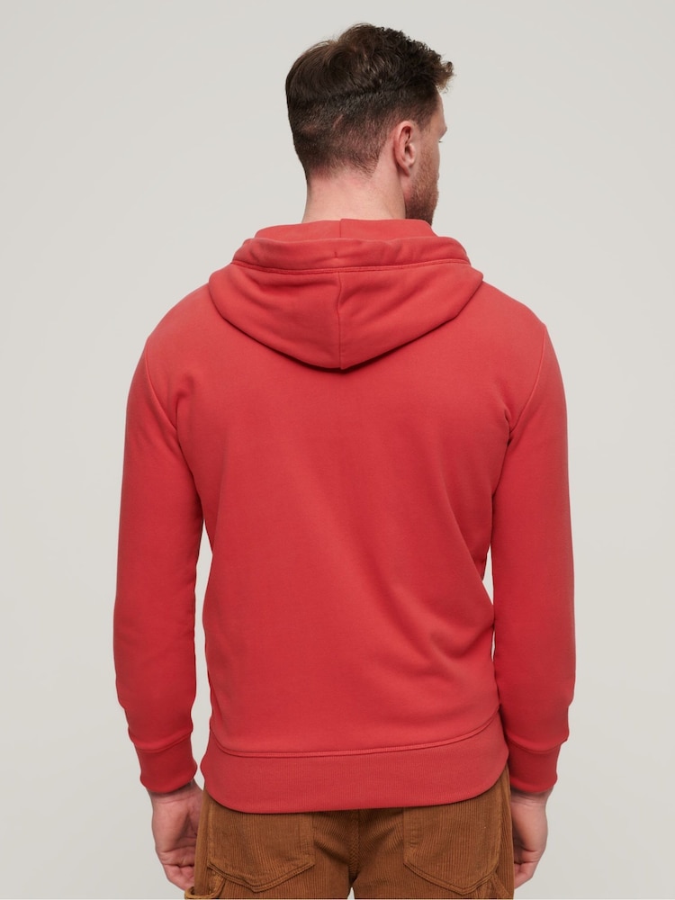 Superdry Bright Red Essential Logo Zip 100% Cotton Hoodie - Image 3 of 3