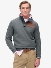 Superdry Grey Vintage Athletic Henley 100% Cotton Sweatshirt - Image 1 of 3