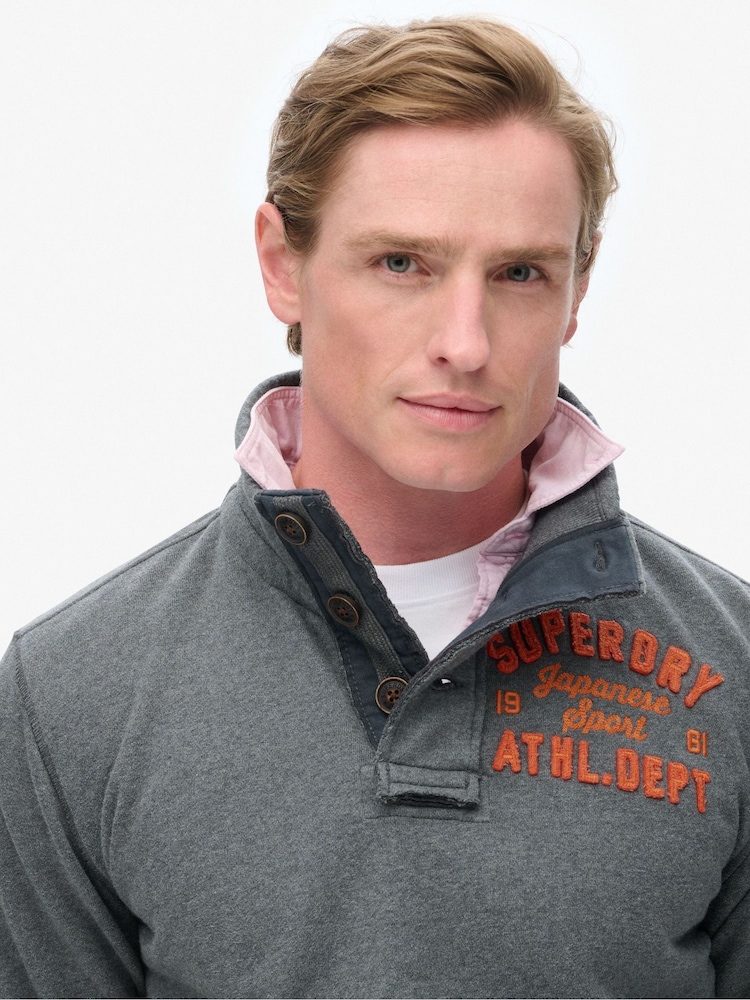 Superdry Grey Vintage Athletic Henley 100% Cotton Sweatshirt - Image 3 of 3 Superdry Grey Vintage Athletic Henley 100% Cotton Sweatshirt - Image 3 of 3