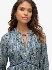 Superdry Blue Mini Printed Long Sleeve Metallic Dress - Image 2 of 4