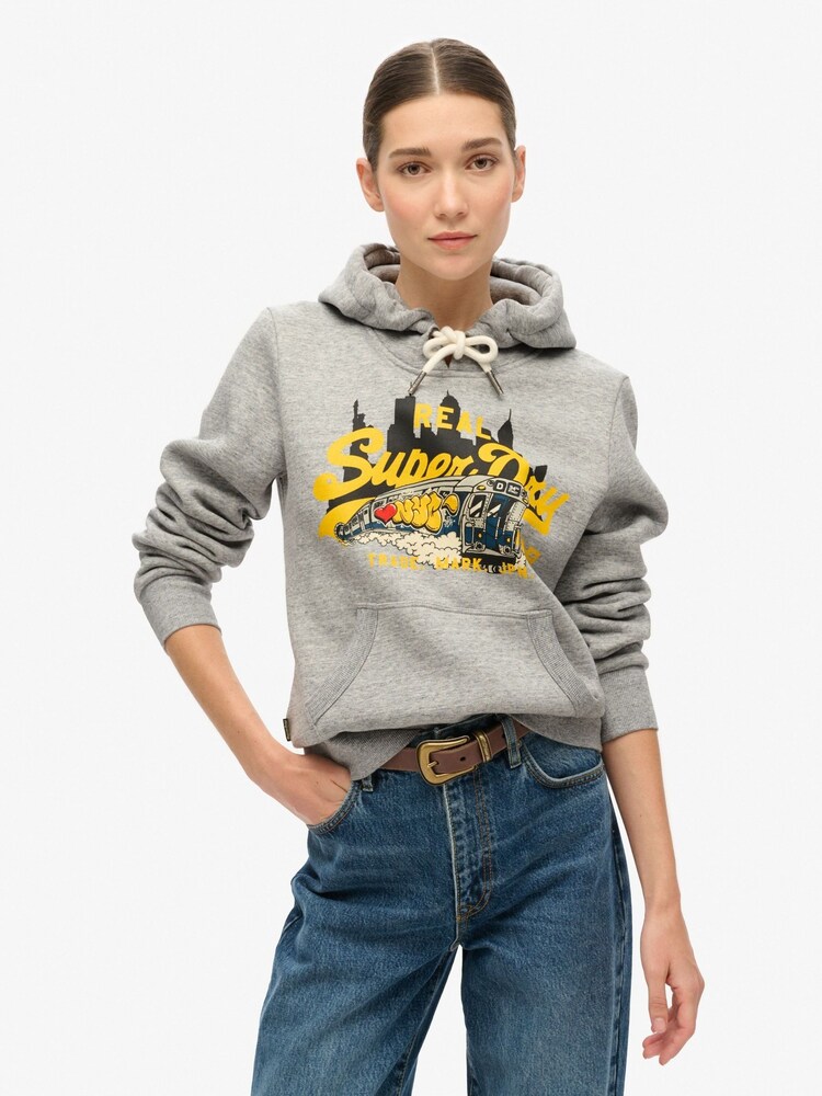 Superdry Grey New York Vintage Logo Graphic Hoodie - Image 1 of 2