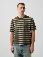 Gap Green Stripe Heavyweight Boxy Short Sleeve T-Shirt - Image 1 of 4