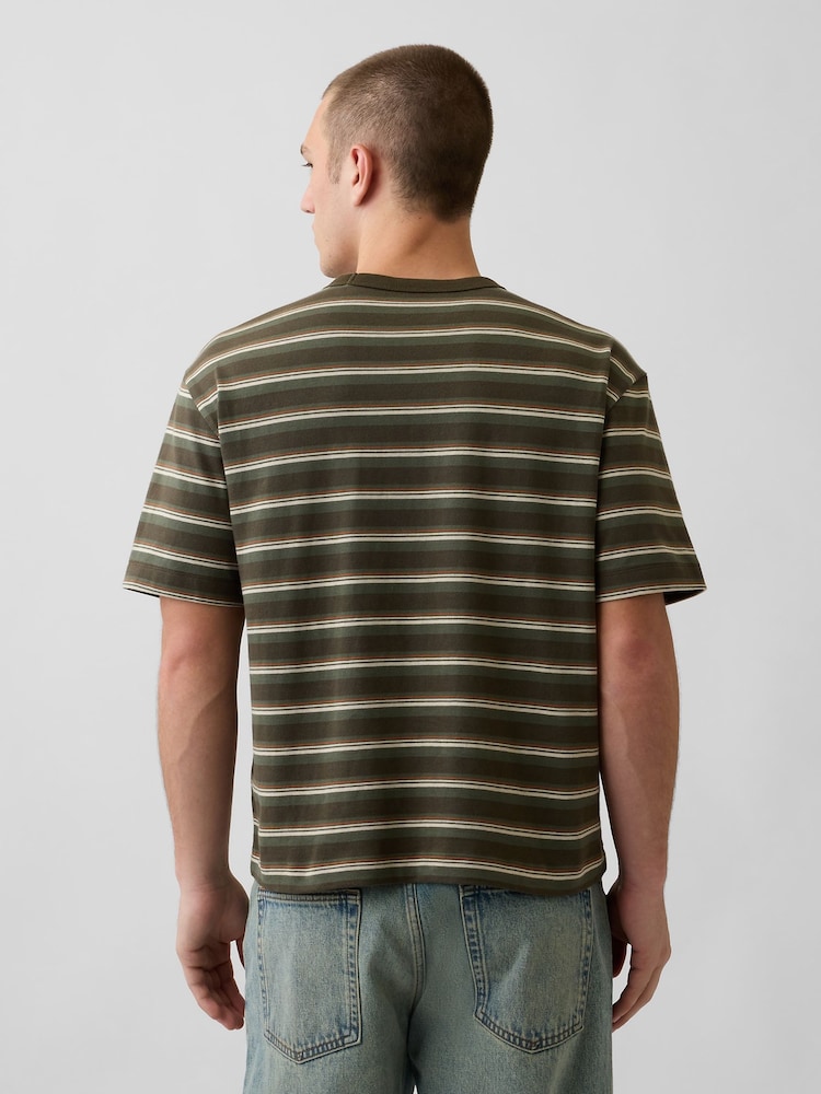 Gap Green Stripe Heavyweight Boxy Short Sleeve T-Shirt - Image 2 of 4 Gap Green Stripe Heavyweight Boxy Short Sleeve T-Shirt - Image 2 of 4