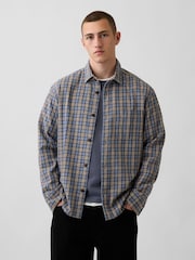 Gap Blue Sunwashed Twill Relaxed Check Shirt - Image 1 of 4