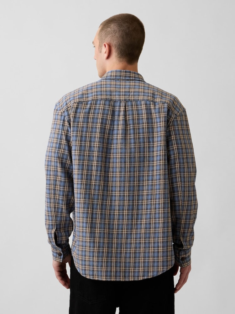 Gap Blue Sunwashed Twill Relaxed Check Shirt - Image 2 of 4 Gap Blue Sunwashed Twill Relaxed Check Shirt - Image 2 of 4