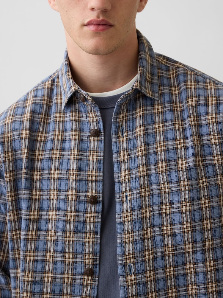 Gap Blue Sunwashed Twill Relaxed Check Shirt - Image 4 of 4 Gap Blue Sunwashed Twill Relaxed Check Shirt - Image 4 of 4