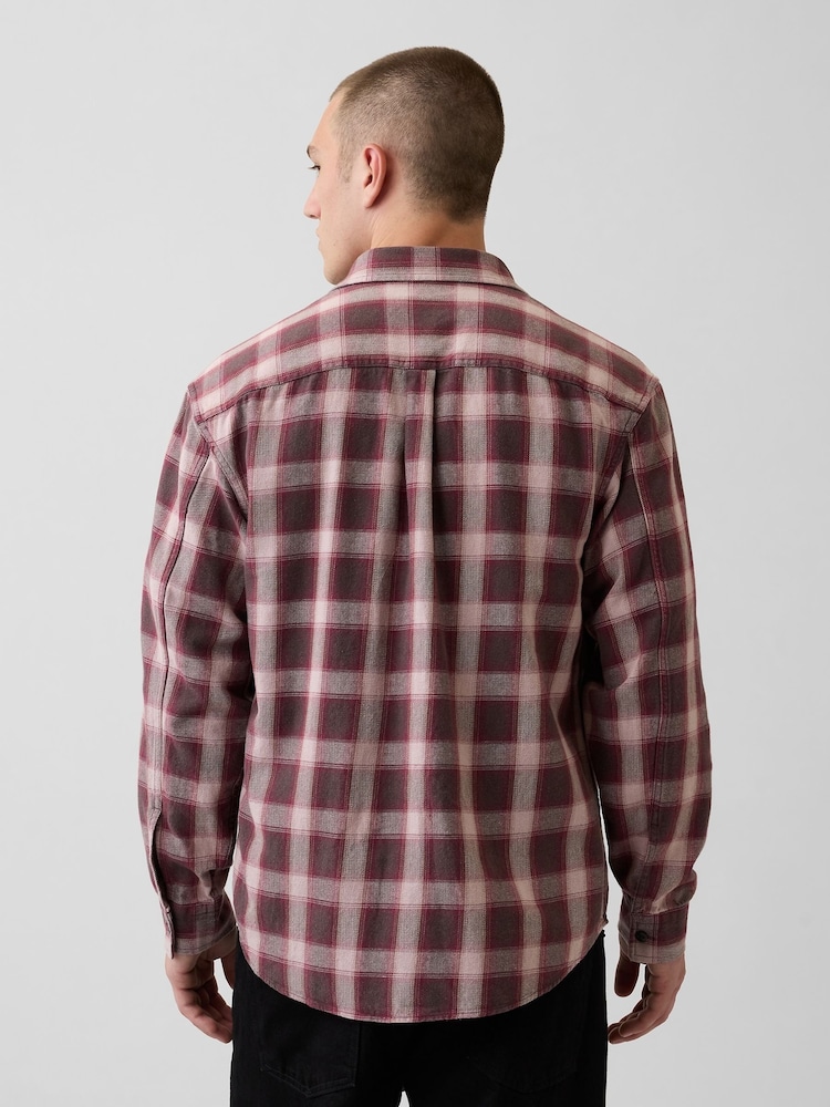 Gap Red/Brown Check Sunwashed Twill Relaxed Check Shirt - Image 2 of 4 Gap Red/Brown Check Sunwashed Twill Relaxed Check Shirt - Image 2 of 4